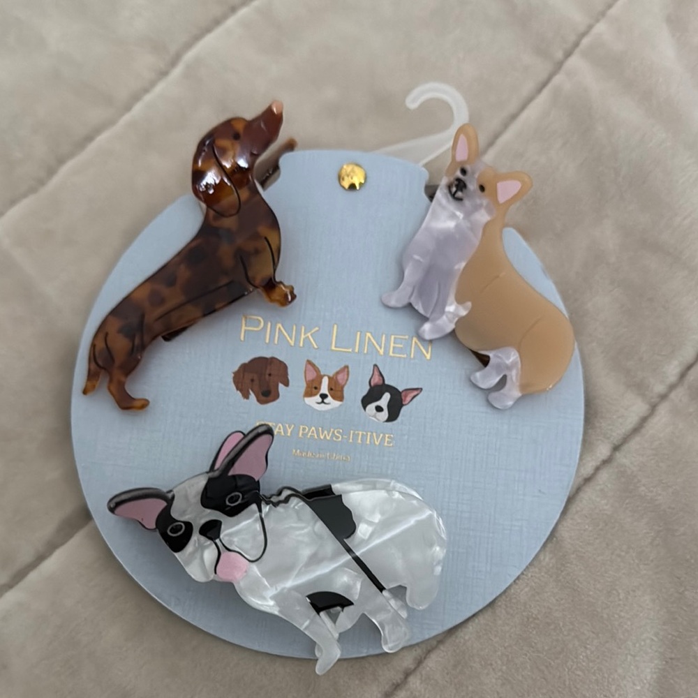 Pink Linen Dog Brooch Set
